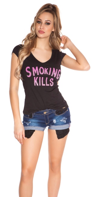 T-Shirt Smoking Kills with skull Black